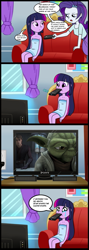 Size: 713x2000 | Tagged: safe, artist:madmax, edit, rarity, twilight sparkle, equestria girls, anakin skywalker, comic, excited pony, exploitable meme, i pity the dead who can no longer know such joys, meme, netflix, obligatory pony, star wars, star wars: the clone wars, tv meme, what's wrong with this place, yoda