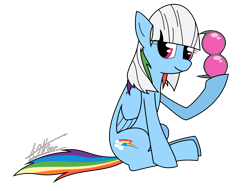 Size: 1838x1406 | Tagged: safe, artist:thedeseasedcow, photo finish, rainbow dash, pegasus, pony, disguise, double life, rainbow dash always dresses in style, solo