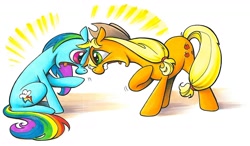 Size: 1590x931 | Tagged: safe, artist:andypriceart, applejack, rainbow dash, earth pony rainbow dash, race swap, yelling