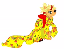 Size: 1907x1476 | Tagged: safe, artist:rena-muffin, applejack, earth pony, pony, alternate hairstyle, kimono (clothing), simple background, solo, white background