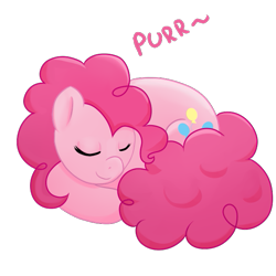 Size: 625x625 | Tagged: safe, artist:marikaefer, pinkie pie, earth pony, pony, behaving like a cat, cute, eyes closed, purring, simple background, sleeping, smiling, transparent background