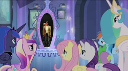 Size: 857x480 | Tagged: safe, edit, edited screencap, screencap, fluttershy, princess cadance, princess celestia, princess luna, rainbow dash, rarity, spike, equestria girls, equestria girls (movie), darkseed, exploitable meme, meme, mike dawson, portal meme