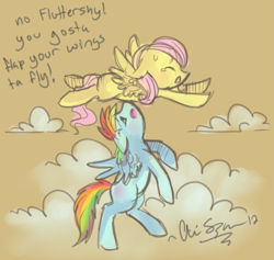 Size: 741x703 | Tagged: safe, artist:mylittlediabeetus, fluttershy, rainbow dash, pegasus, pony, female, filly, mare, wings