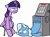 Size: 3249x2381 | Tagged: safe, artist:zacatron94, derpibooru import, trixie, twilight sparkle, twilight sparkle (alicorn), alicorn, pony, unicorn, duo, egophiliac-ish, female, inconvenient trixie, jackpot, mare, simple background, slot machine, style emulation, white background, woonoggles