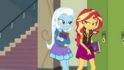 Size: 1920x1080 | Tagged: safe, derpibooru import, screencap, sunset shimmer, trixie, better together, equestria girls, forgotten friendship, duo, out of context