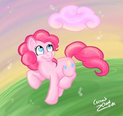 Size: 682x643 | Tagged: safe, artist:veritasket, pinkie pie, earth pony, pony, cotton candy cloud, female, mare, pink coat, pink mane, solo