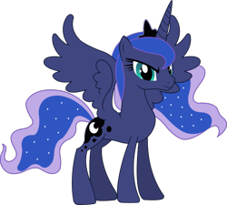 Size: 1913x1724 | Tagged: safe, artist:sketchmcreations, princess luna, alicorn, pony, looking at you, missing accessory, rebel, simple background, solo, spread wings, transparent background, vector