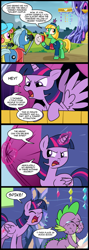 Size: 713x2000 | Tagged: safe, artist:madmax, spike, twilight sparkle, twilight sparkle (alicorn), oc, alicorn, dragon, pony, angry, camera, comic, eating, female, hilarious in hindsight, magic, mare, tour guide, tourist, twilight's castle