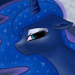 Size: 2000x2000 | Tagged: safe, artist:p0n1es, princess luna, alicorn, pony, dark, moon, night, solo, stars