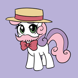 Size: 500x500 | Tagged: safe, artist:madmax, sweetie belle, bowtie, cute, diabetes, diasweetes, hat, moustache, solo, warfstache