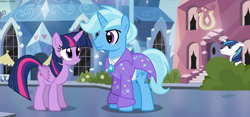 Size: 2232x1046 | Tagged: safe, artist:asika-aida, derpibooru import, shining armor, tristan, trixie, twilight sparkle, twilight sparkle (alicorn), alicorn, pony, unicorn, bush, clothes, coat, female, half r63 shipping, male, rule 63, shipping, straight, tristansparkle, twixie