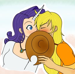 Size: 2118x2086 | Tagged: safe, artist:shiko-k, applejack, rarity, blushing, female, high res, horned humanization, humanized, kissing, lesbian, rarijack, shipping