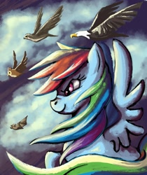 Size: 2953x3508 | Tagged: safe, artist:colourbee, rainbow dash, bat, bird, pegasus, pony, badass, high res