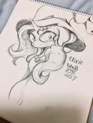 Size: 750x992 | Tagged: safe, artist:tohupo, derpibooru import, trixie, pony, unicorn, clothes, glasses, hat, solo, traditional art, trixie's hat