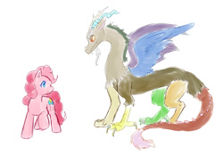 Size: 1500x1100 | Tagged: safe, artist:hatii, discord, pinkie pie, draconequus, earth pony, pony, duo, female, male, mare