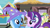 Size: 1920x1080 | Tagged: safe, derpibooru import, screencap, silverstream, starlight glimmer, trixie, pony, unicorn, best gift ever, best friends, clothes, cute, duo focus, earmuffs, female, hat, looking at each other, mare, train station, trixie's hat, wizard hat