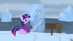 Size: 1920x1080 | Tagged: safe, artist:navitaserussirus, derpibooru import, trixie, twilight sparkle, pony, unicorn, clothes, female, frozen, icicle, mare, prank, scared, sweater, trixiebuse, tundra, twibitch sparkle