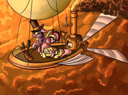 Size: 1200x892 | Tagged: safe, artist:redesine, derpibooru import, fluttershy, twilight sparkle, pegasus, pony, airship, steampunk, zeppelin