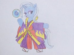 Size: 1024x768 | Tagged: safe, artist:don2602, derpibooru import, trixie, unicorn, clothes, crossover, female, makeup, orb, red lipstick, samurai shodown, solo, traditional art