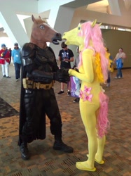 Size: 1280x1707 | Tagged: safe, fluttershy, shining armor, human, batman, bronycon, cosplay, hoers mask, irl, irl human, photo