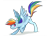 Size: 800x579 | Tagged: safe, artist:flying-fox, artist:kitfoxfire, rainbow dash, pegasus, pony, blue coat, blue wings, female, mare, multicolored mane, simple background, smiling, solo