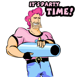 Size: 800x800 | Tagged: safe, artist:lazy, pinkie pie, brony, crossover, humanized, parody, party cannon, rule 63, sam "serious" stone, serious sam, video game, weapon