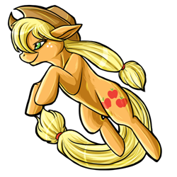 Size: 500x500 | Tagged: safe, artist:fatehound, applejack, earth pony, pony, jumping, simple background, solo
