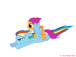 Size: 2000x1500 | Tagged: safe, artist:nightmaremoons, rainbow dash, scootaloo, pegasus, pony, ponies riding ponies, scootalove, simple background, transparent background, vector