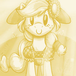 Size: 900x900 | Tagged: safe, artist:blimpslap, applejack, earth pony, pony, clothes, flower, flower in hair, looking at you, monochrome, solo