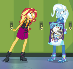 Size: 950x900 | Tagged: safe, derpibooru import, screencap, sunset shimmer, trixie, better together, equestria girls, forgotten friendship, angry, cropped, duo, geode of empathy, magical geodes, poster, shrunken pupils