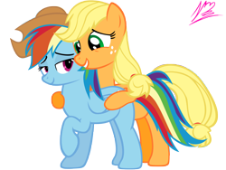 Size: 8000x6000 | Tagged: safe, artist:nightmaremoons, applejack, rainbow dash, earth pony, pegasus, pony, absurd resolution, appledash, bedroom eyes, female, hug, lesbian, shipping, simple background