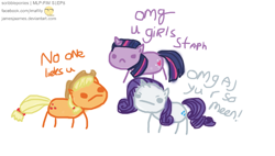 Size: 1224x697 | Tagged: safe, artist:jamesjaames, derpibooru import, applejack, rarity, twilight sparkle, earth pony, pony, unicorn, my little scribble, scribble, scribbles, stahp