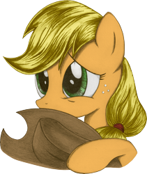 Size: 2111x2499 | Tagged: safe, artist:ayzuki, artist:yadorinjet, applejack, earth pony, pony, bust, colored, high res, portrait, simple background, solo, traditional art, transparent background