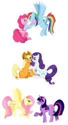 Size: 2344x4280 | Tagged: safe, artist:nastylittlecuss, derpibooru import, applejack, fluttershy, pinkie pie, rainbow dash, rarity, twilight sparkle, earth pony, pegasus, pony, unicorn, female, lesbian, pinkiedash, rarijack, shipping, twishy