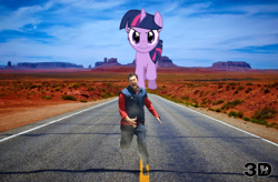 Size: 680x446 | Tagged: safe, derpibooru import, twilight sparkle, human, pony, desert, giant pony, irl, jackass, johnny knoxville, mega twilight sparkle, photo, ponies in real life, run for the hills, run for your lives, running, vector