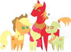 Size: 1280x943 | Tagged: safe, artist:secret-asian-man, apple bloom, applejack, big macintosh, granny smith, earth pony, pony, male, pointy ponies, simple background, stallion