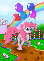 Size: 850x1180 | Tagged: safe, artist:chocolatechilla, pinkie pie, earth pony, pony, detailed background, female, mare, solo