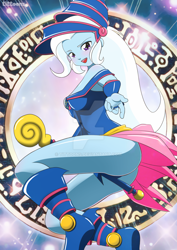 Size: 900x1273 | Tagged: safe, artist:tittoons, derpibooru import, trixie, equestria girls, anime, ass, breasts, butt, clothes, crossover, dark magician girl, female, obtrusive watermark, sideboob, solo, the great and powerful ass, thighs, watermark, yu-gi-oh!