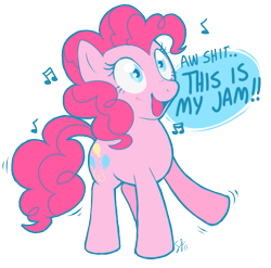 Size: 605x598 | Tagged: safe, artist:stephastated, pinkie pie, earth pony, pony, female, mare, music notes, open mouth, simple background, solo, this is my jam, transparent background, vulgar