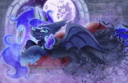 Size: 1280x828 | Tagged: safe, artist:abbystarling, princess luna, bat pony, pony, bat ponified, blood, lunabat, race swap, solo