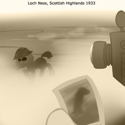 Size: 600x600 | Tagged: source needed, safe, artist:madmax, oc, oc only, camera, loch ness monster, photo, scotland, sepia, solo