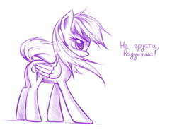 Size: 783x585 | Tagged: safe, artist:fajeh, rainbow dash, pegasus, pony, female, monochrome, motivational, russian, sketch, solo