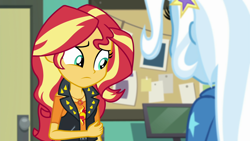 Size: 1920x1080 | Tagged: safe, derpibooru import, screencap, sunset shimmer, trixie, better together, equestria girls, forgotten friendship, geode of empathy, magical geodes