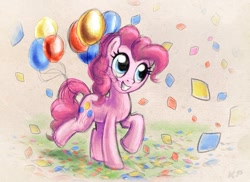 Size: 800x581 | Tagged: safe, artist:kp-shadowsquirrel, pinkie pie, earth pony, pony, balloon, cute, diapinkes, female, mare, smiling, solo