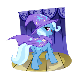 Size: 1000x1000 | Tagged: safe, artist:madmax, trixie, pony, unicorn, bedroom eyes, female, mare, plot, solo, trixie's cape, trixie's hat