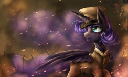 Size: 2500x1500 | Tagged: safe, artist:karmamoonshadow, princess luna, alicorn, pony, clothes, crying, military, solo, uniform