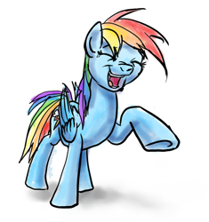 Size: 880x938 | Tagged: safe, artist:snapai, rainbow dash, pegasus, pony, blue coat, blue wings, female, laughing, mare, multicolored mane, simple background, smiling, solo