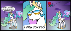 Size: 1000x441 | Tagged: safe, artist:madmax, princess celestia, alicorn, pony, comic, dialogue, spanish, superman, translated in the comments, translation