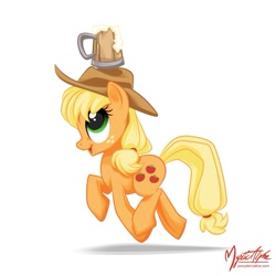 Size: 893x893 | Tagged: safe, artist:mysticalpha, applejack, earth pony, pony, cider, hat, solo