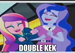 Size: 472x334 | Tagged: safe, dean cadance, princess cadance, princess luna, vice principal luna, equestria girls, friendship games, image macro, kek, laughing, meme